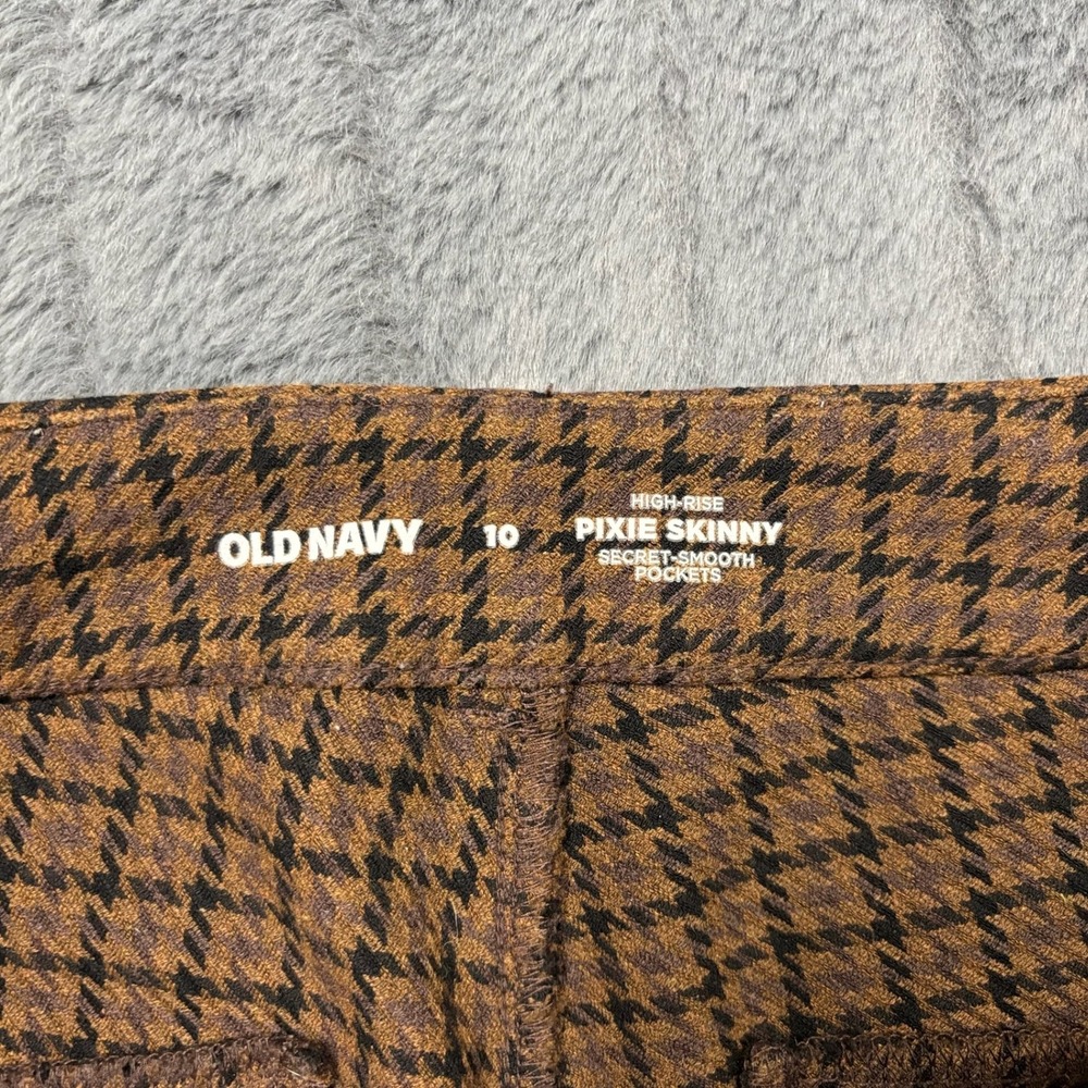 Old Navy High-Rise Pixie Skinny Pants Brown Houndstooth Plaid Size 10 - Picture 6 of 9